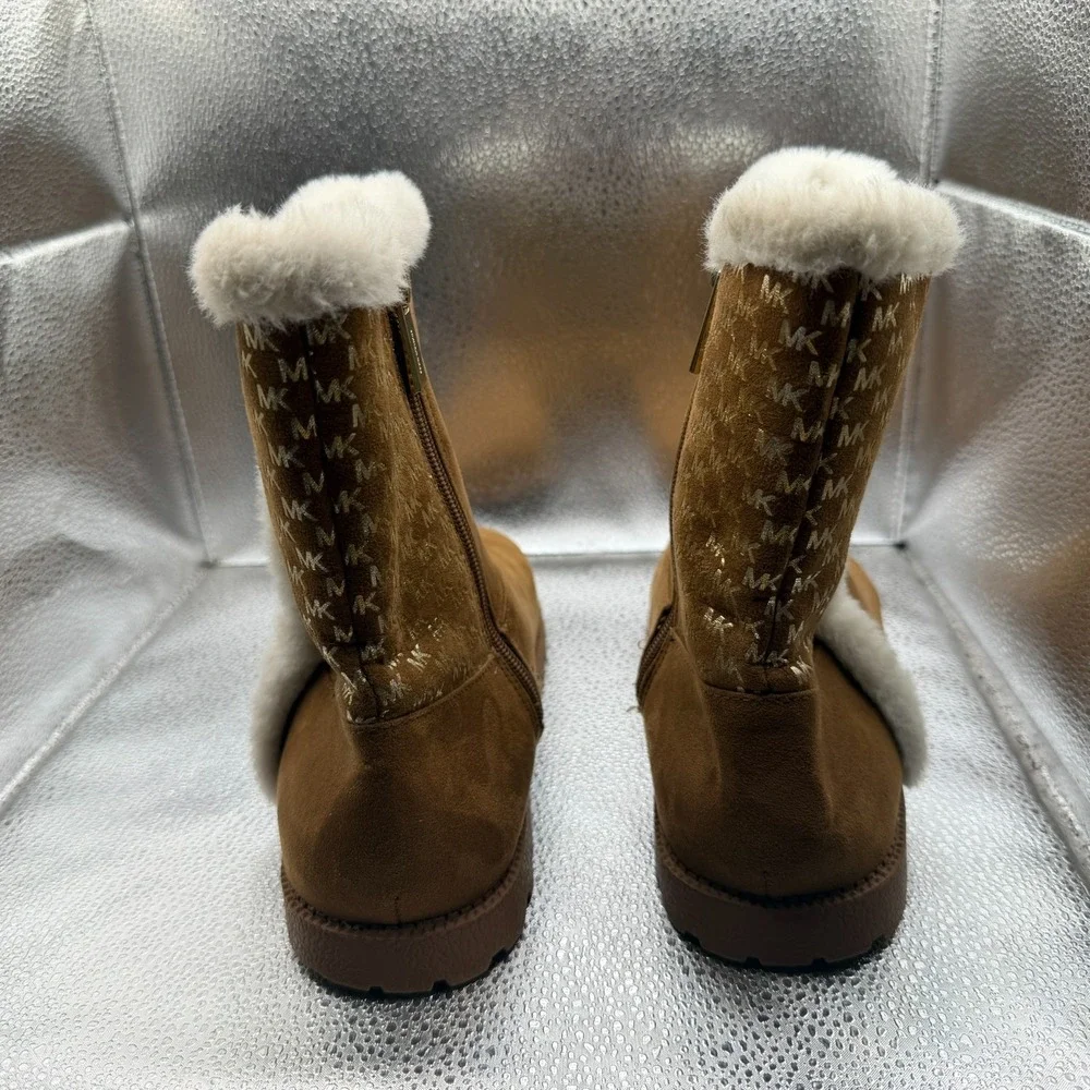 Size 5 Michael Kors Kaysen Winter Fur Logo Brown Girls Mid Calf‎ Zipper Boots